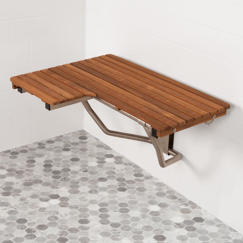 14" X 32" Brown Teak Rectangular Shower Bench