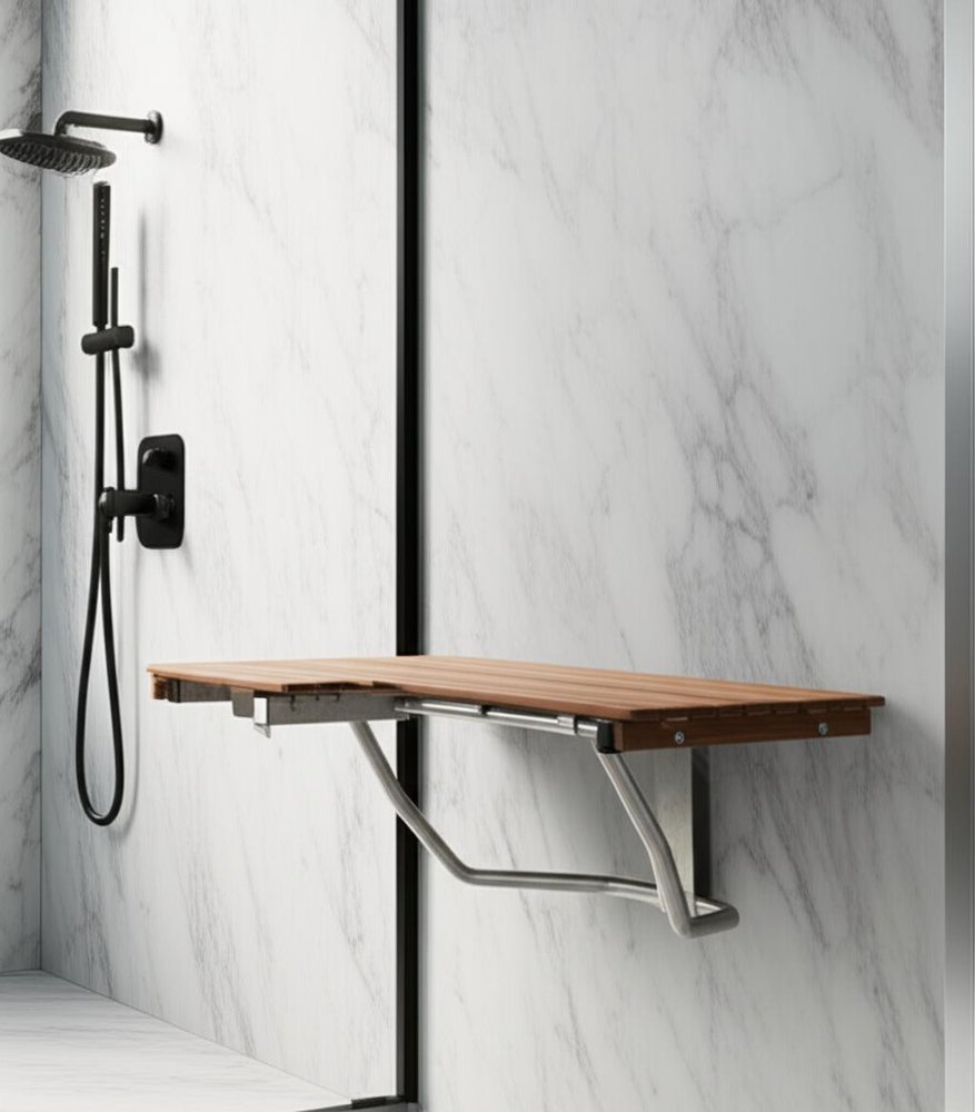 14" X 32" Brown Teak Rectangular Shower Bench