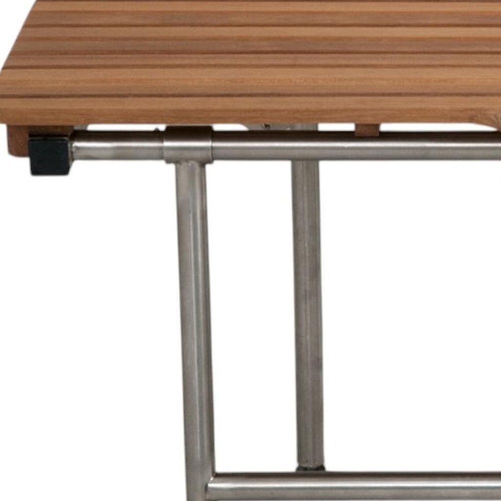 30" Brown Wall Mount Teak Rectangular Shower Bench With Legs