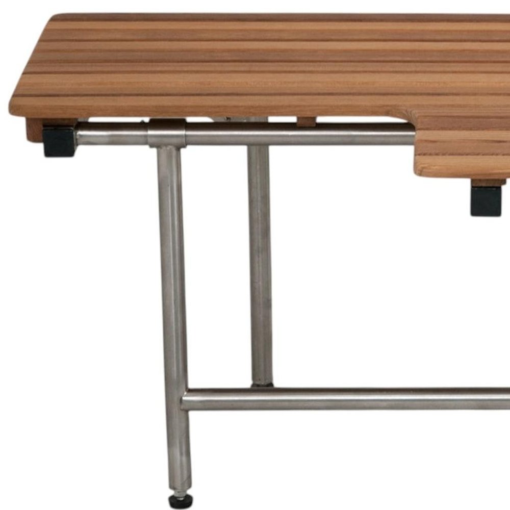 30" Brown Wall Mount Teak Rectangular Shower Bench With Legs