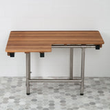 30" Brown Wall Mount Teak Rectangular Shower Bench With Legs