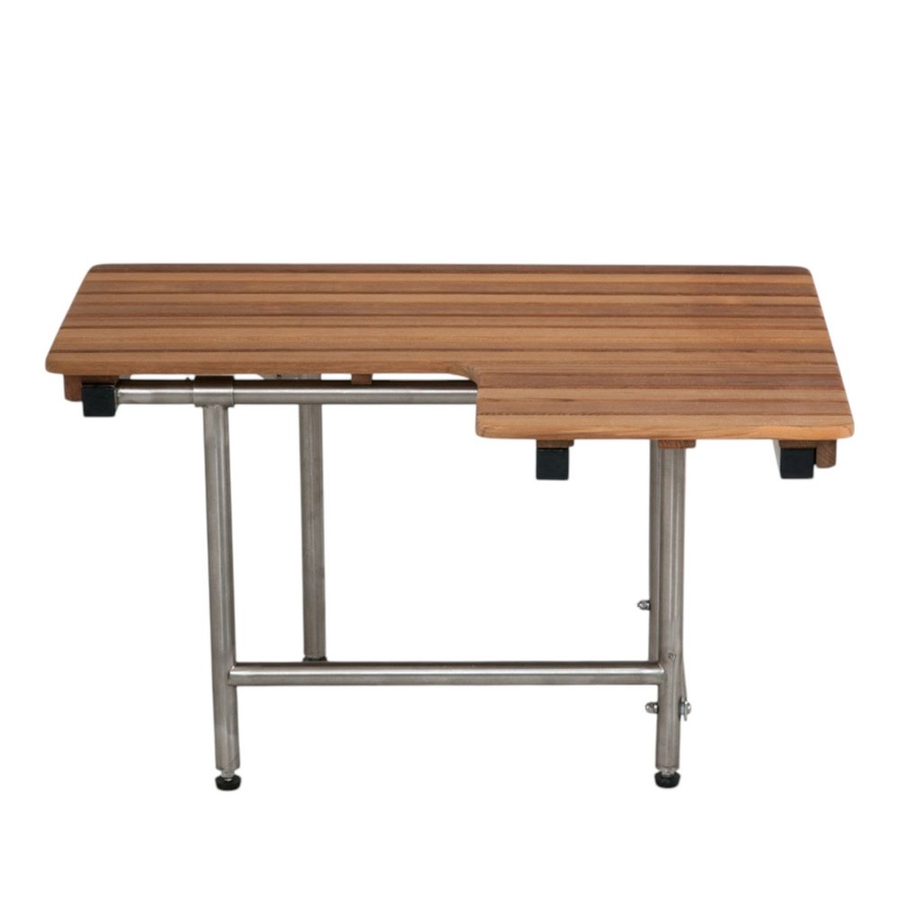 30" Brown Wall Mount Teak Rectangular Shower Bench With Legs