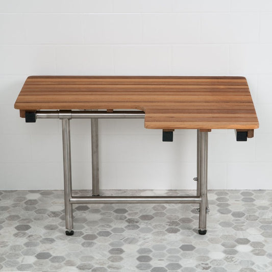 18" X 32" Brown Teak Rectangular Shower Bench With Legs