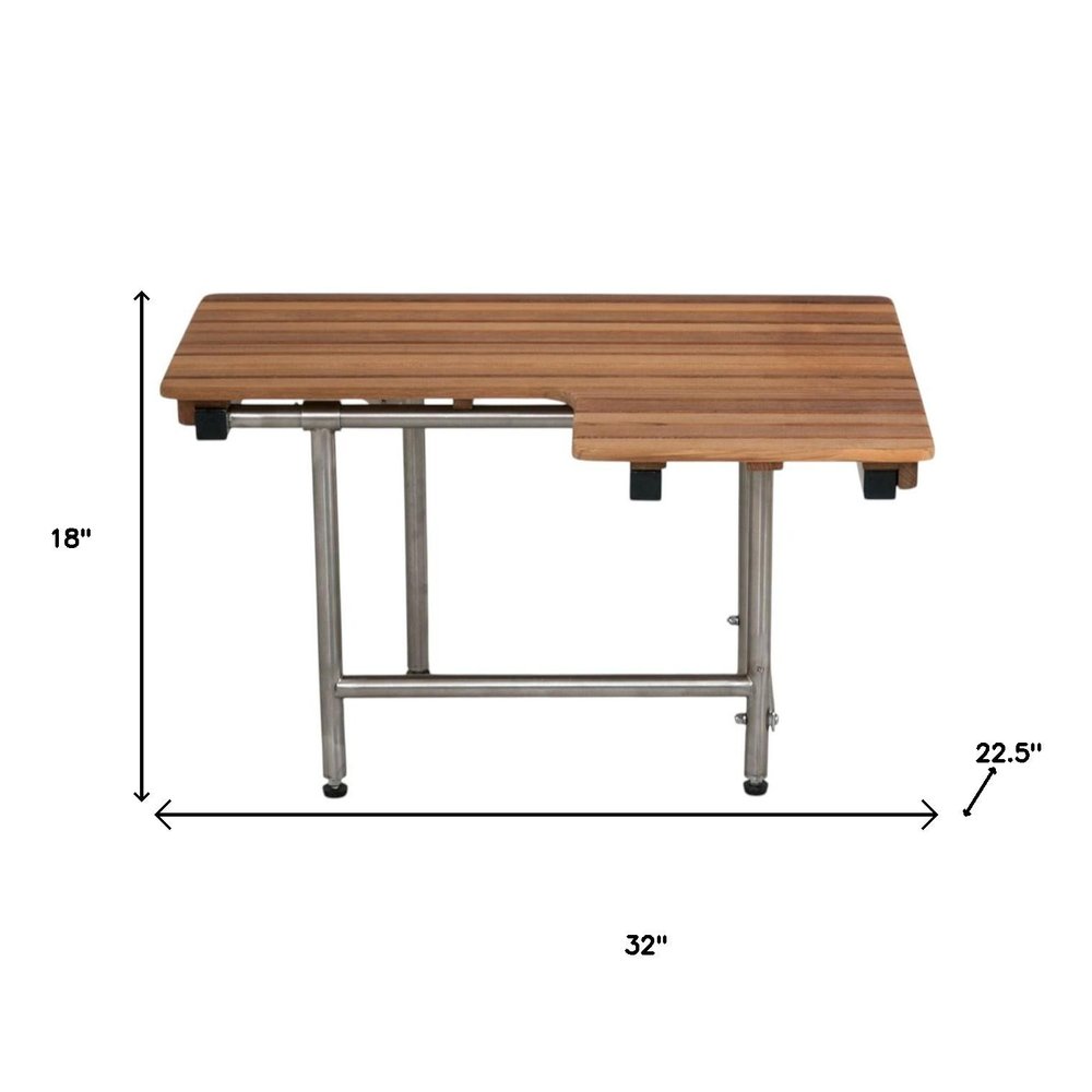 18" X 32" Brown Teak Rectangular Shower Bench With Legs