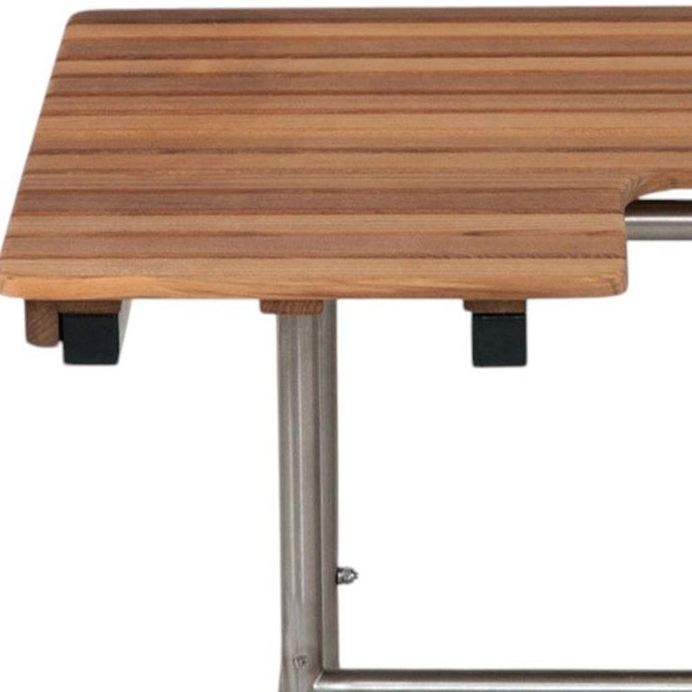 18" X 32" Brown Wall Mount Teak Rectangular Shower Bench With Legs
