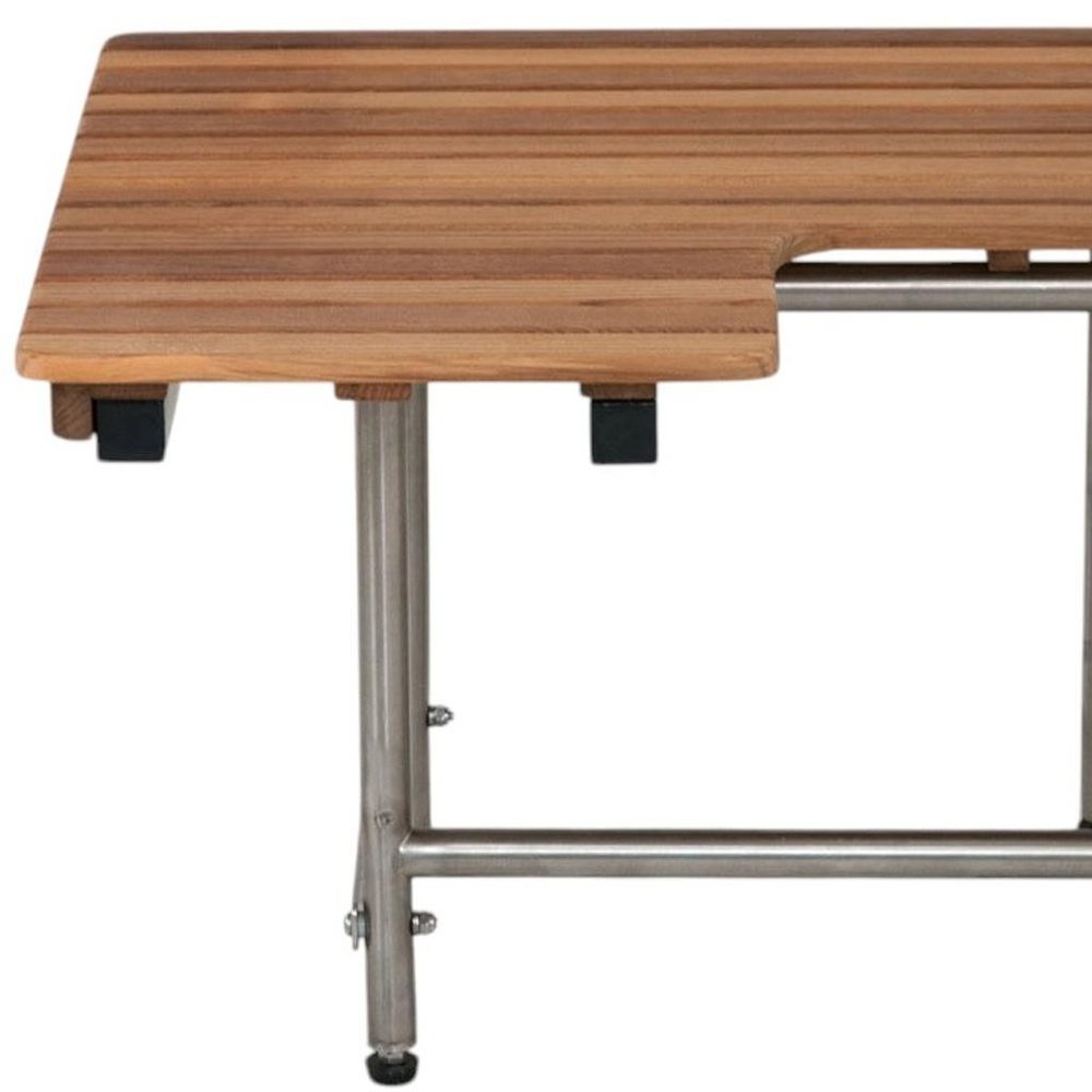 18" X 32" Brown Wall Mount Teak Rectangular Shower Bench With Legs