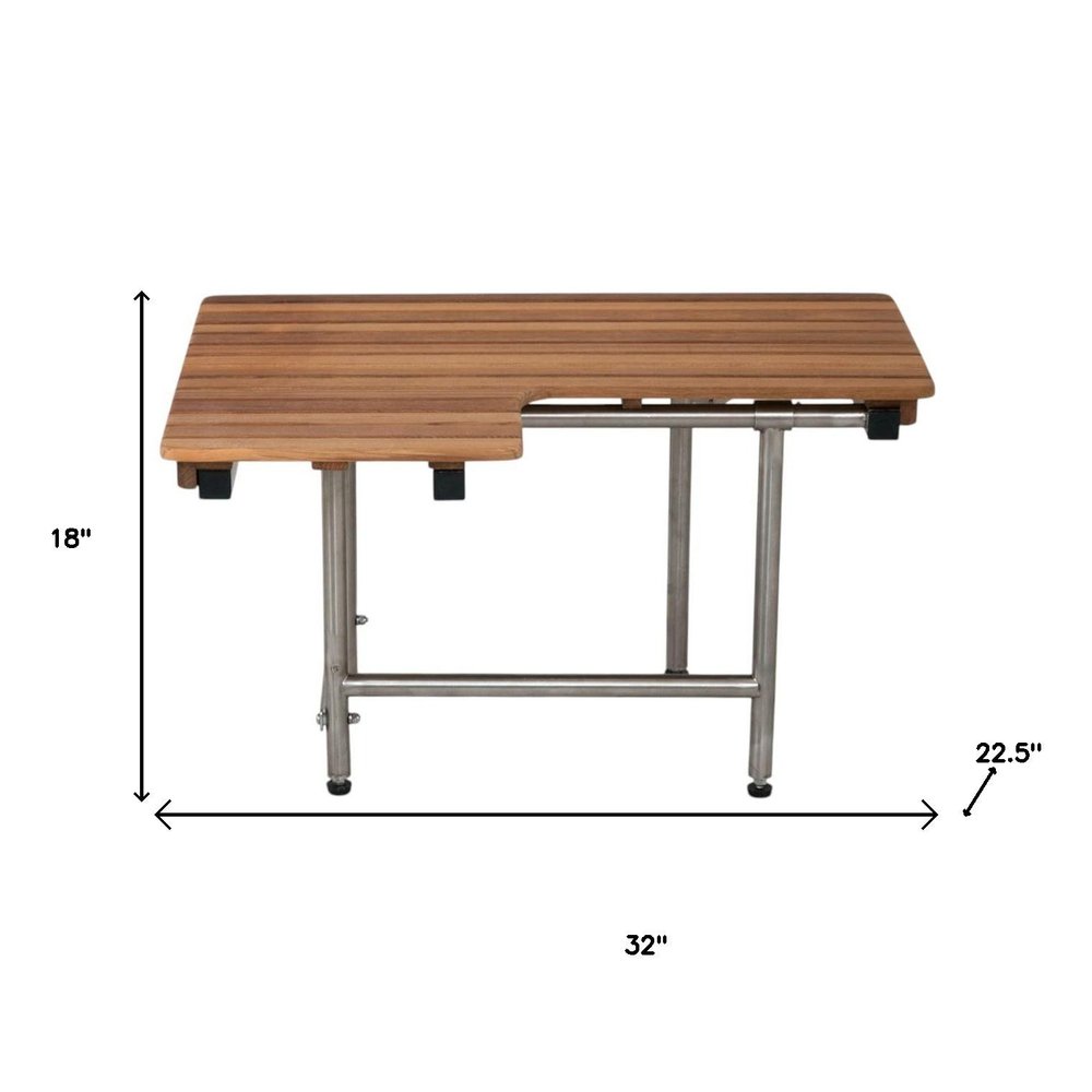 18" X 32" Brown Wall Mount Teak Rectangular Shower Bench With Legs