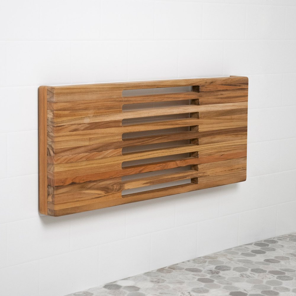 24" Brown Wall Mount Teak Rectangular Shower Bench