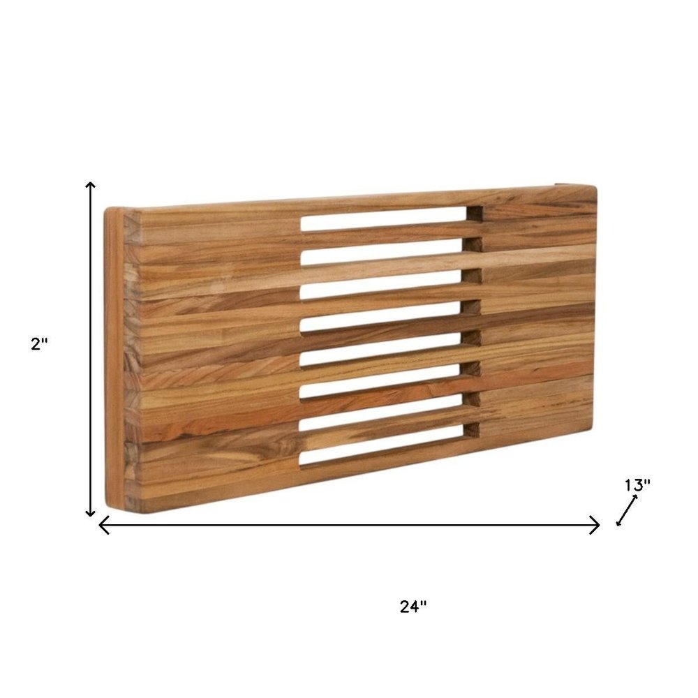 24" Brown Wall Mount Teak Rectangular Shower Bench