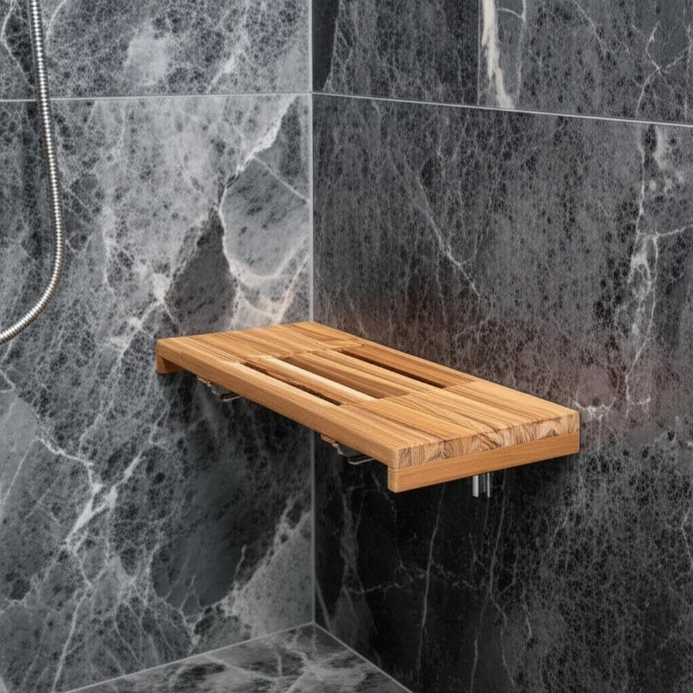 24" Brown Wall Mount Teak Rectangular Shower Bench