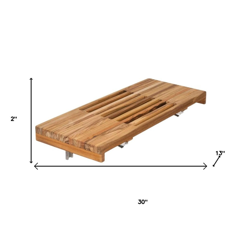 30" Brown Wall Mount Teak Rectangular Shower Bench