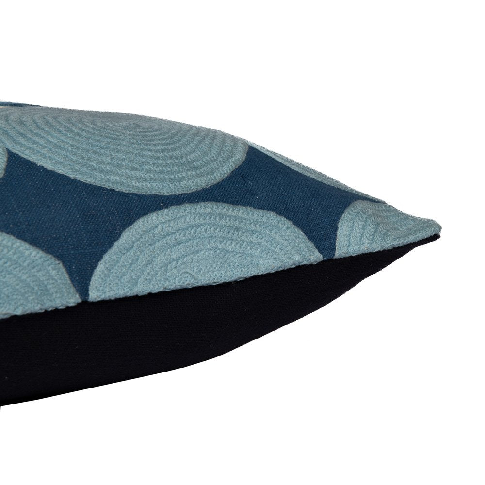 24" Blue and Ivory Geometric Cotton Throw Pillow With Embroidery