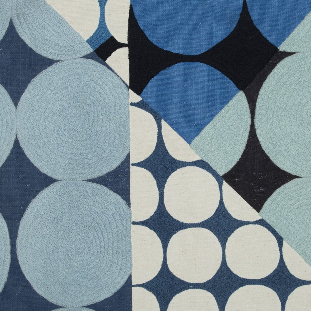 24" Blue and Ivory Geometric Cotton Throw Pillow With Embroidery