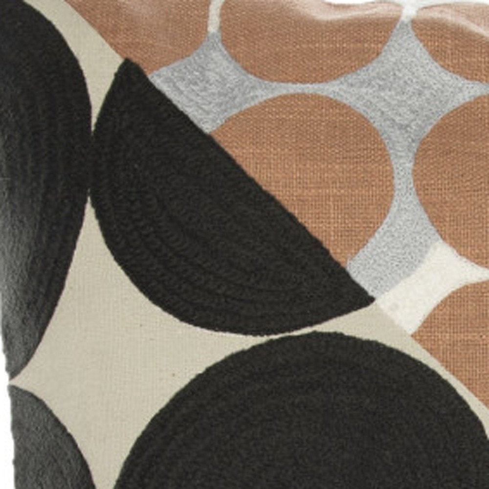 24" Blue and Ivory Geometric Cotton Throw Pillow With Embroidery