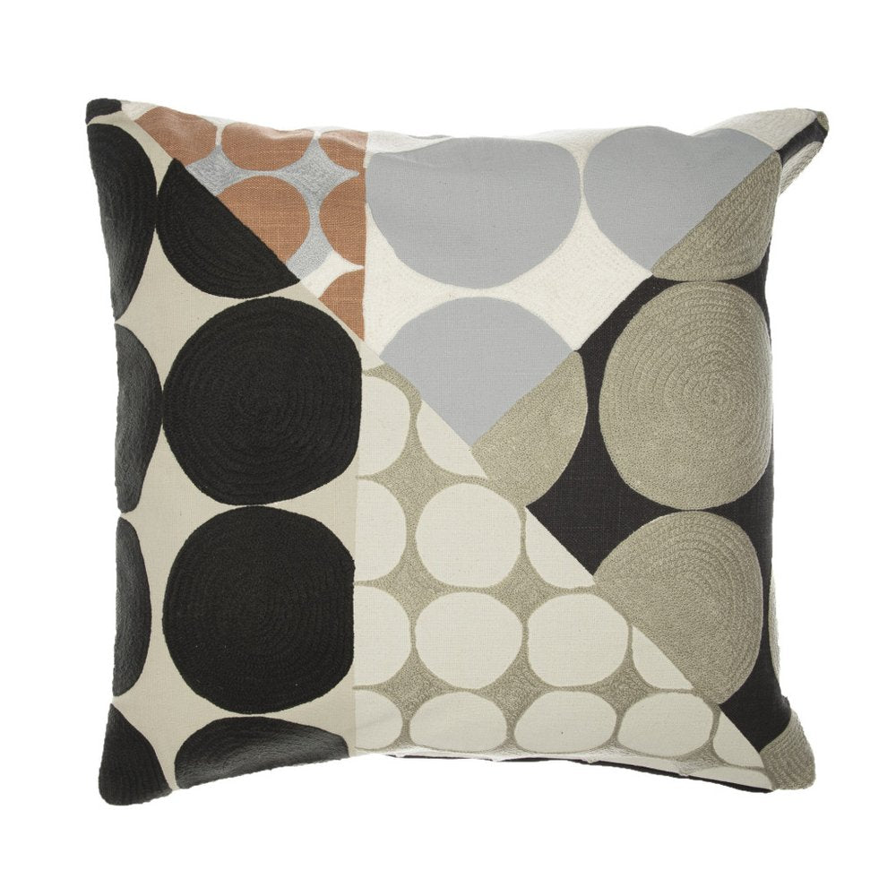 24" Blue and Ivory Geometric Cotton Throw Pillow With Embroidery