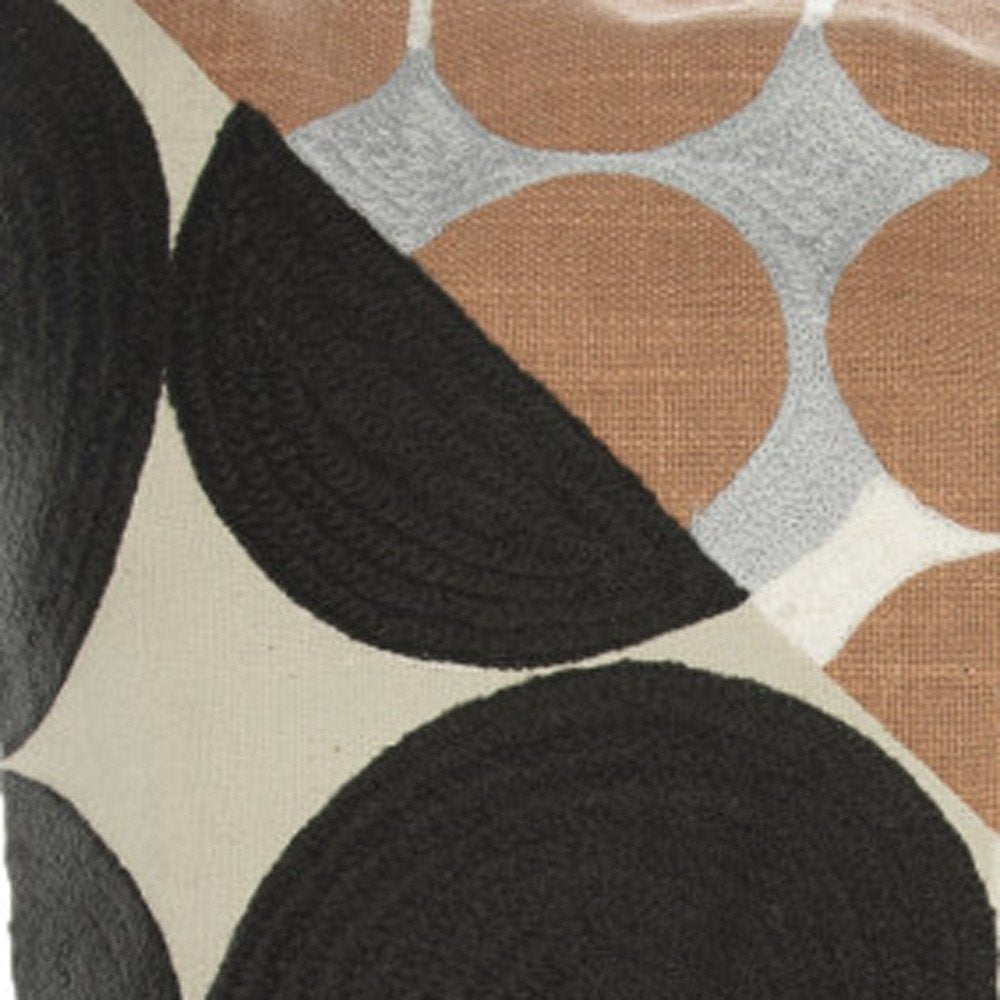 24" Blue and Ivory Geometric Cotton Throw Pillow With Embroidery