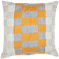 20" Yellow and Gray Check Throw Pillow With Embroidery