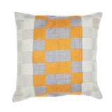 20" Yellow and Gray Check Throw Pillow With Embroidery
