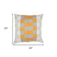20" Yellow and Gray Check Throw Pillow With Embroidery