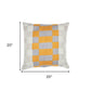 20" Yellow and Gray Check Throw Pillow With Embroidery