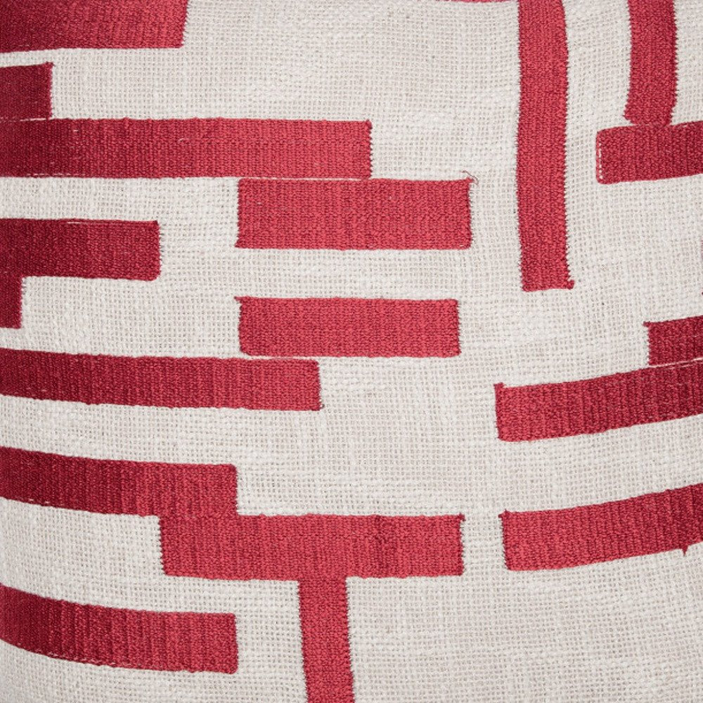 24" Yellow and Ivory Geometric Cotton Blend Throw Pillow With Embroidery