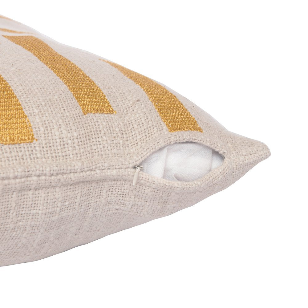 24" Ivory Cotton Blend Throw Pillow with Embroidery