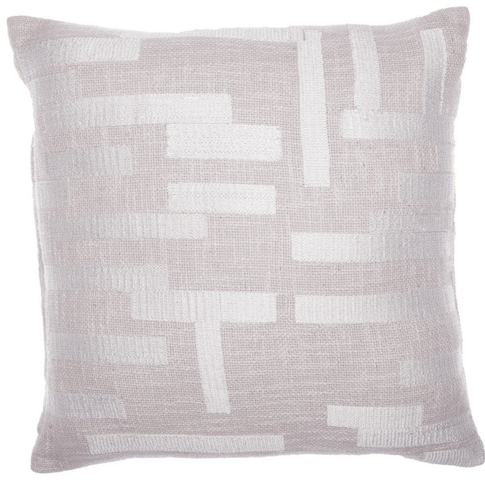 24" Ivory Cotton Blend Throw Pillow with Embroidery