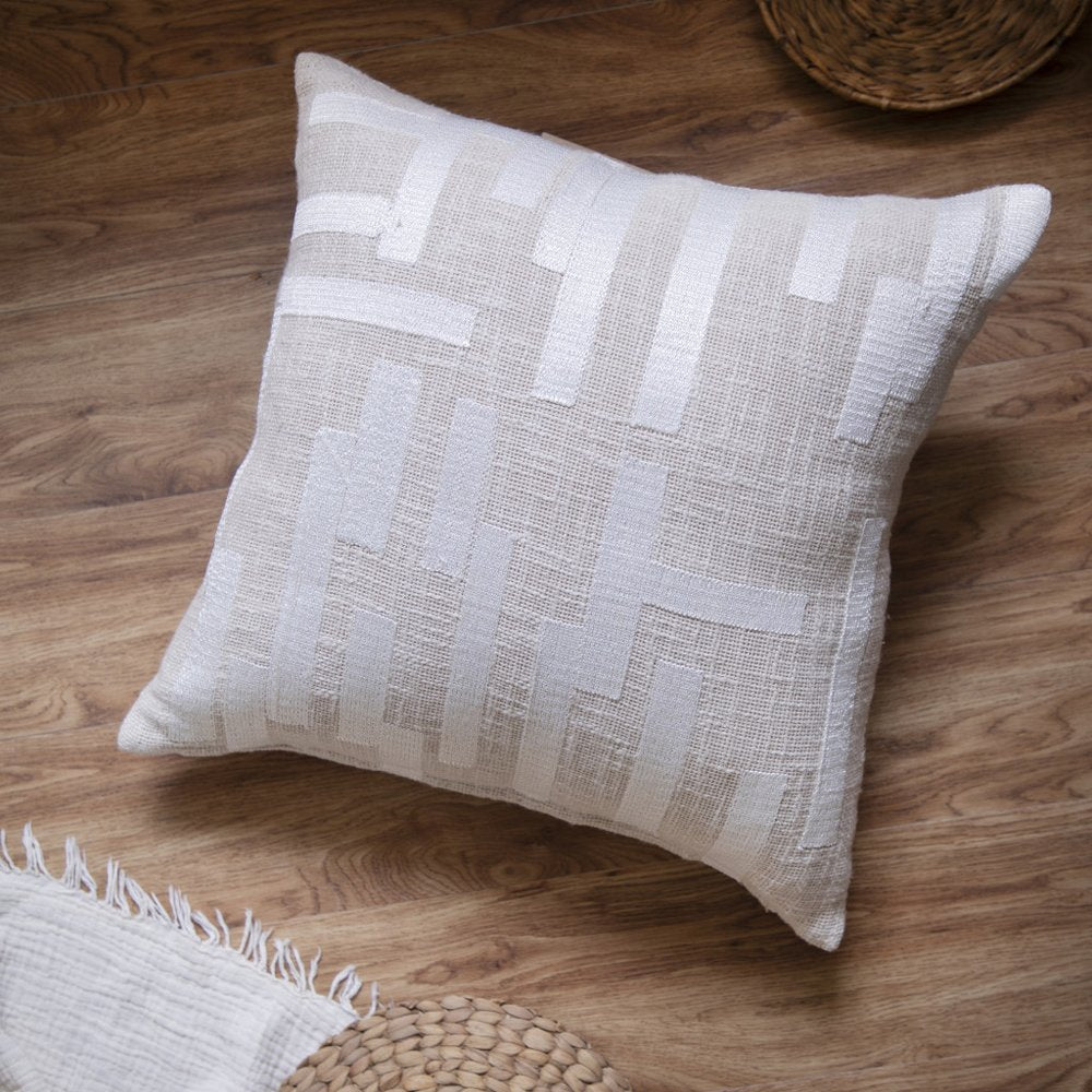 24" Ivory Cotton Blend Throw Pillow with Embroidery