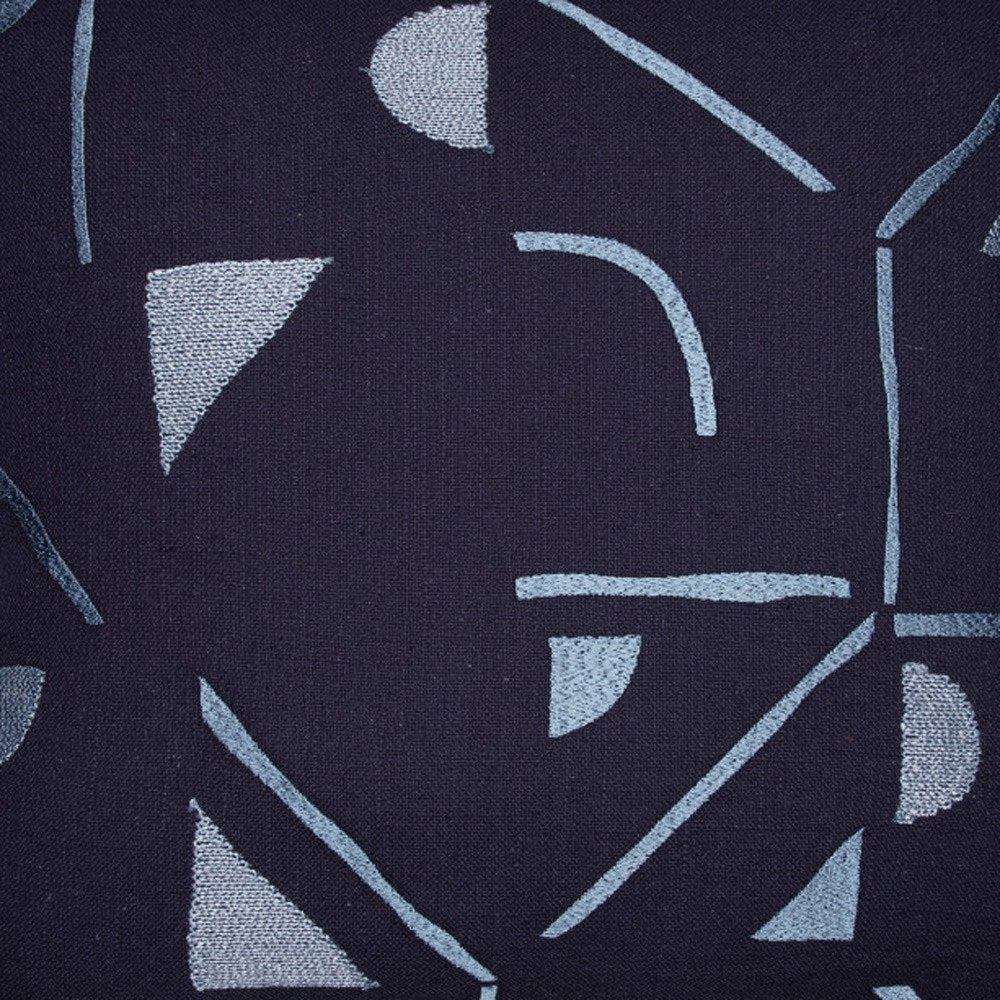 24" Blue Geometric Cotton Blend Throw Pillow With Embroidery