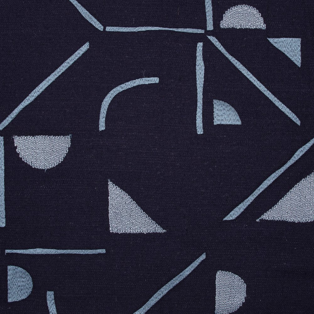 24" Blue Geometric Cotton Blend Throw Pillow With Embroidery