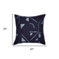 20" Blue Geometric Cotton Blend Throw Pillow With Embroidery