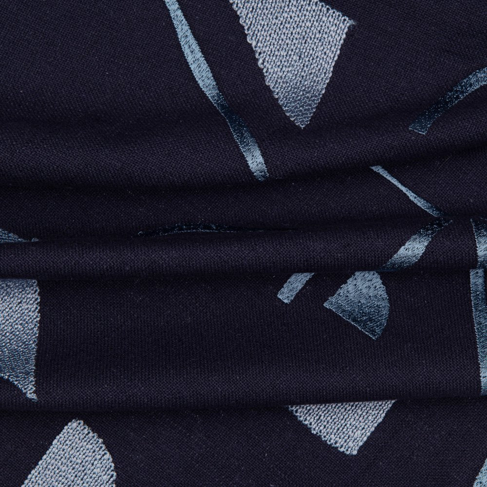 24" Blue Geometric Cotton Blend Throw Pillow With Embroidery