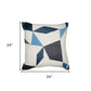 24" Ivory and Blue Geometric Cotton Blend Throw Pillow  With Embroidery