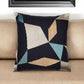 24" Ivory and Blue Geometric Cotton Blend Throw Pillow  With Embroidery
