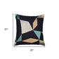 24" Ivory and Blue Geometric Cotton Blend Throw Pillow  With Embroidery