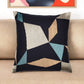 24" Ivory and Blue Geometric Cotton Blend Throw Pillow  With Embroidery