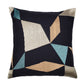 24" Ivory and Blue Geometric Cotton Blend Throw Pillow  With Embroidery