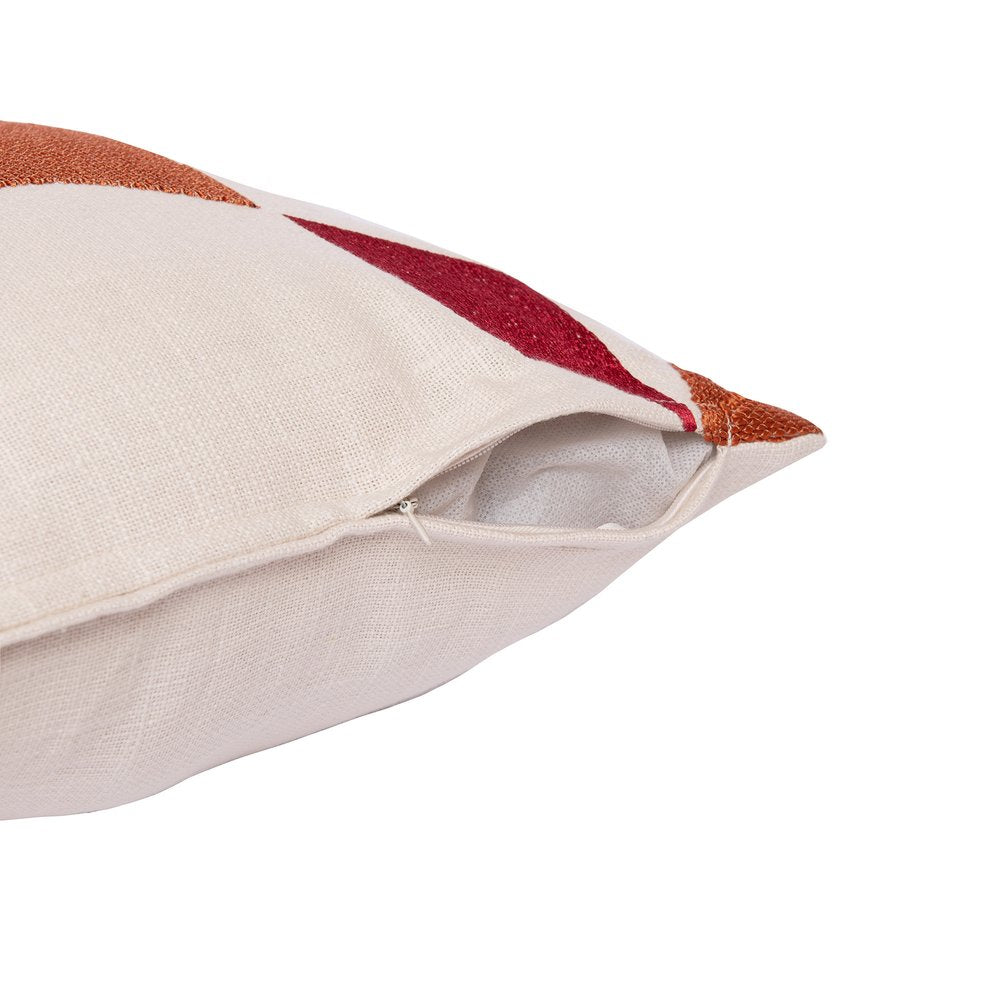 24" Ivory and Blue Geometric Cotton Blend Throw Pillow  With Embroidery