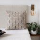 24" Beige Check Cotton Blend Throw Pillow With Embroidery