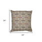 24" Beige Check Cotton Blend Throw Pillow With Embroidery