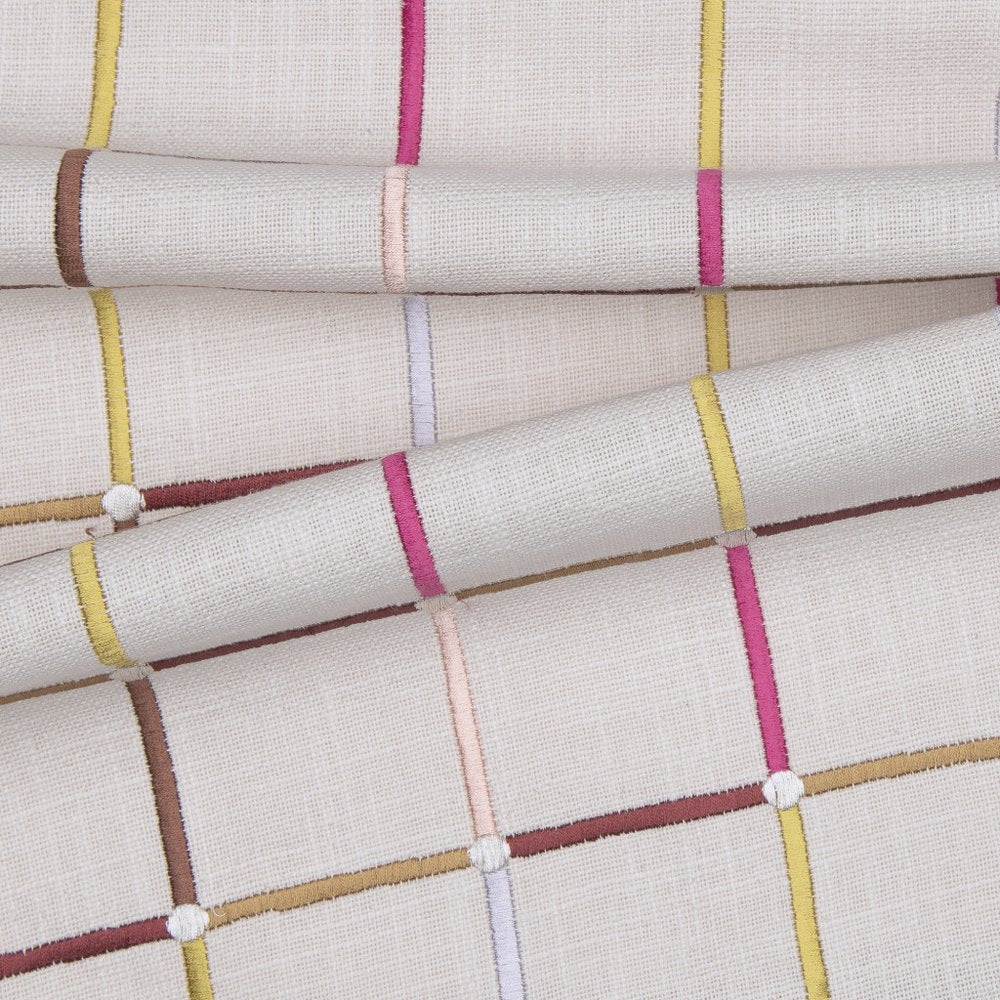 24" Beige Check Cotton Blend Throw Pillow With Embroidery