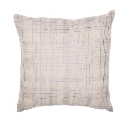24" Blue Check Cotton Blend Throw Pillow With Embroidery