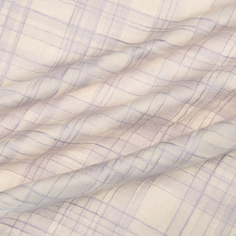 24" Ivory Check Cotton Blend Throw Pillow With Embroidery