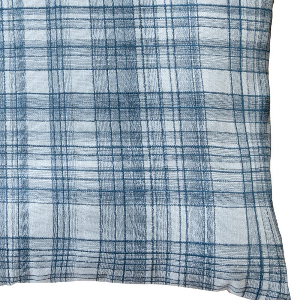 24" Ivory Check Cotton Blend Throw Pillow With Embroidery