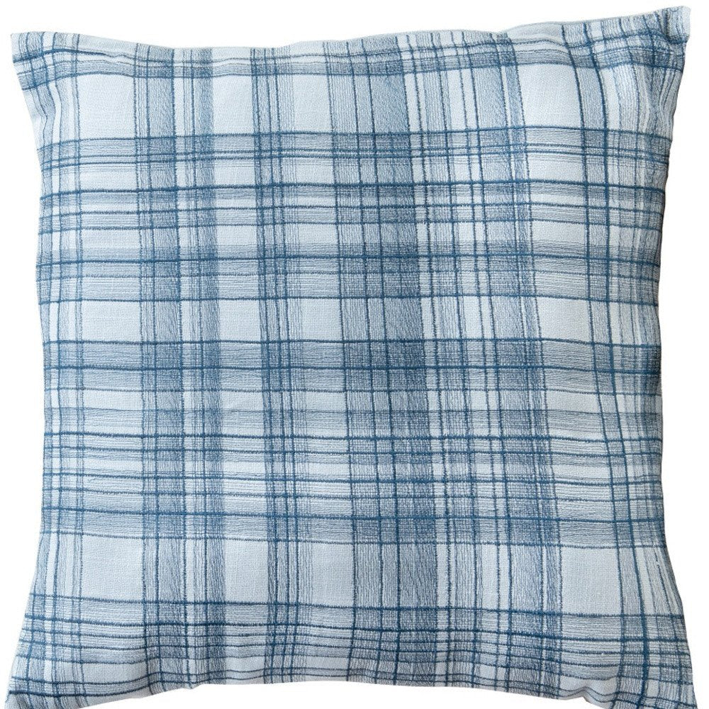 24" Ivory Check Cotton Blend Throw Pillow With Embroidery