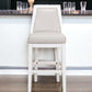 31" Gray And White Faux Leather And Solid Wood Bar Height Swivel Bar Chair