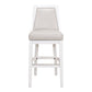 31" Gray And White Faux Leather And Solid Wood Bar Height Swivel Bar Chair