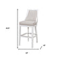 31" Gray And White Faux Leather And Solid Wood Bar Height Swivel Bar Chair