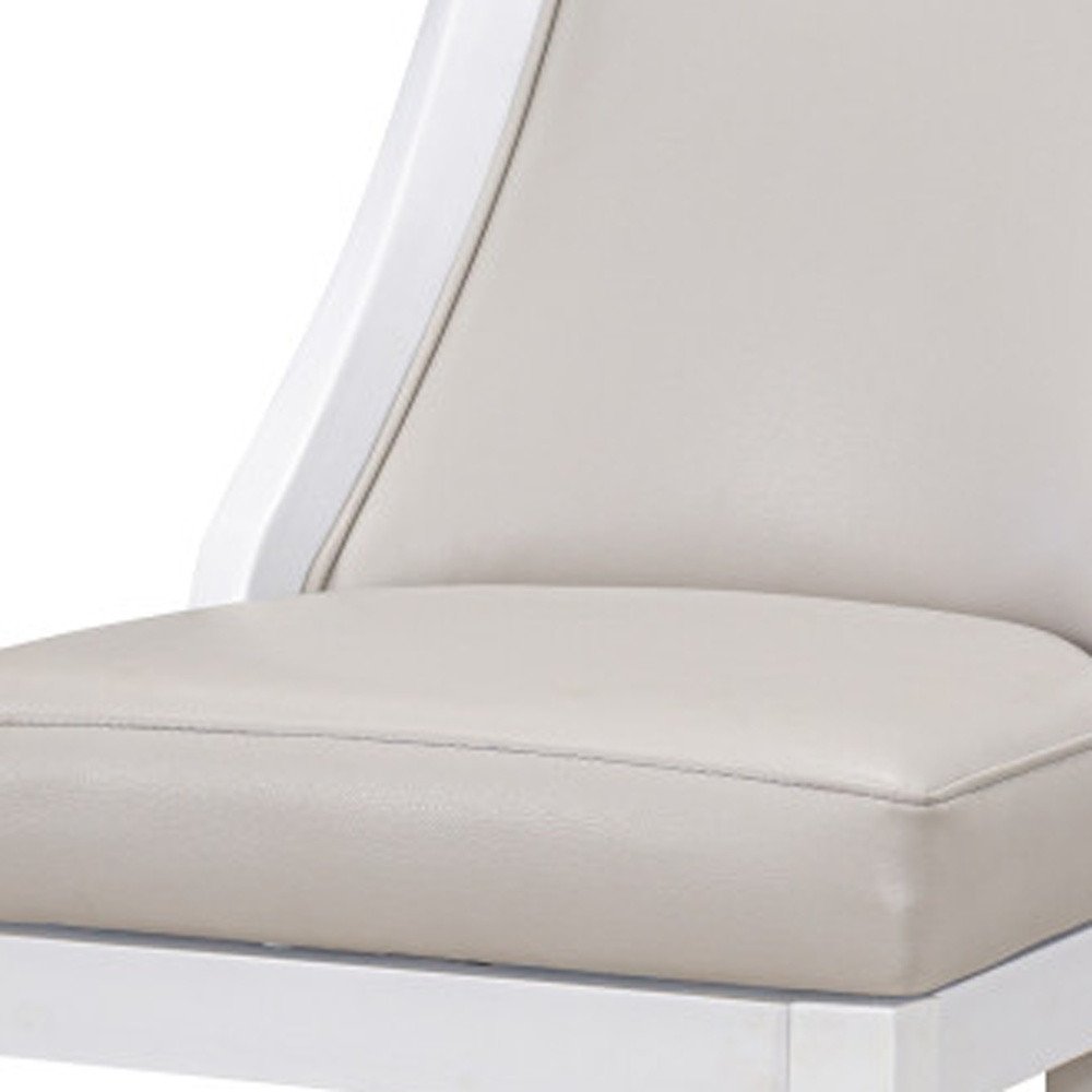 31" Gray And White Faux Leather And Solid Wood Bar Height Swivel Bar Chair