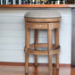 31" Beige And Natural Solid Wood Swivel Backless Bar Height Bar Chair